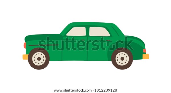 Green\
vintage Cuban car vector flat illustration. Retro automobile side\
view isolated on white background. Hand drawn colorful vehicle\
transport. Symbol of movement, travel and\
traffic