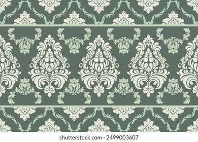 Green Vintage Damask Seamless
Pattern Vector Illustration for Elegant Textile
and Home Living Design