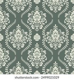 Green Vintage Damask Seamless Pattern - Vector Illustration for Elegant Textile and Wallpaper Background Design