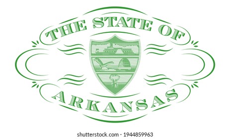 Emblema vintage verde del estado norteamericano de Arkansas. Escudo de líneas delgadas