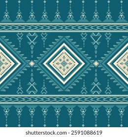 Green Vintage Ethnic pattern. Geometric oriental Tribal seamless abstract background, folk embroidery textile fashion. Embroidery Aztec style. Design for background, wallpaper, fabric, clothing