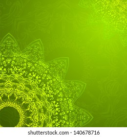 Green Vintage ethnic vector ornament card with mandala background card
