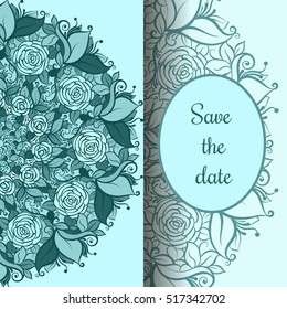 Green Vintage ethnic vector ornament card with mandala background card in pastel green color