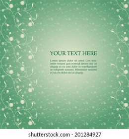 Green vintage floral pattern background with space for text