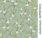 Green vintage Holly and Mistletoe pattern