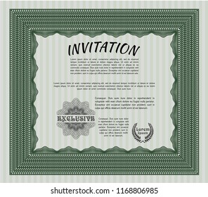 Green Vintage invitation. Artistry design. Complex background. Customizable, Easy to edit and change colors. 