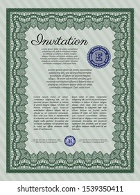 Green Vintage invitation. Artistry design. With complex background. Detailed. 