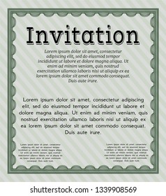 Green Vintage invitation. With background. Vector illustration. Elegant design. 