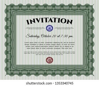 Green Vintage invitation. With background. Vector illustration. Retro design. 