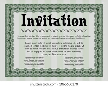 Green Vintage invitation. Complex background. Excellent design. Detailed. 