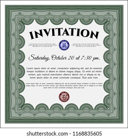 Green Vintage invitation. With complex background. Excellent design. Detailed. 