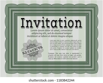 Green Vintage invitation. Complex background. Customizable, Easy to edit and change colors. Cordial design. 