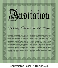 Green Vintage invitation. With complex background. Detailed. Perfect design. 