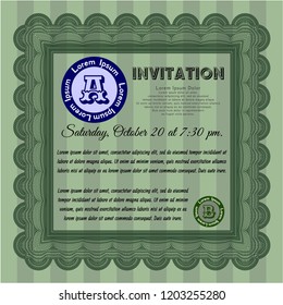 Green Vintage invitation. Complex background. Superior design. Detailed. 