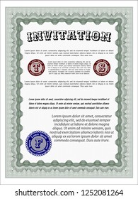 Green Vintage invitation. Complex background. Customizable, Easy to edit and change colors. Money Pattern. 
