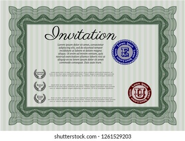 Green Vintage invitation. With complex background. Detailed. Nice design. 