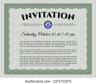 Green Vintage invitation. With complex background. Lovely design. Vector illustration. 