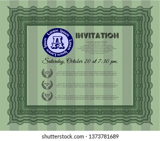 Green Vintage invitation. With complex background. Money Pattern design. Customizable, Easy to edit and change colors. 
