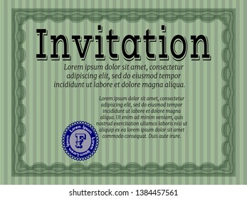 Green Vintage invitation. Complex background. Money Pattern. Detailed. 