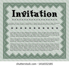 Green Vintage invitation. With complex background. Cordial design. Detailed. 