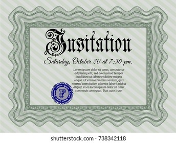 Green Vintage invitation. Complex background. Vector illustration. Good design. 