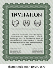 Green Vintage invitation. With complex linear background. Artistry design. Customizable, Easy to edit and change colors. 