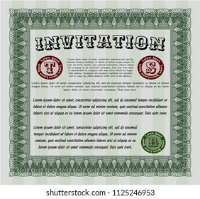 Green Vintage invitation. With complex linear background. Vector illustration. Money Pattern design. 
