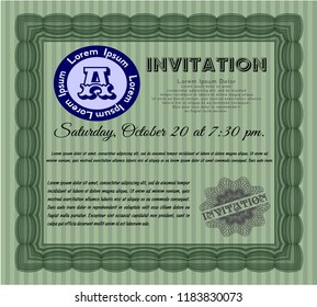 Green Vintage invitation. With complex linear background. Nice design. Vector illustration. 