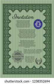 Green Vintage invitation. With complex linear background. Customizable, Easy to edit and change colors. Lovely design. 