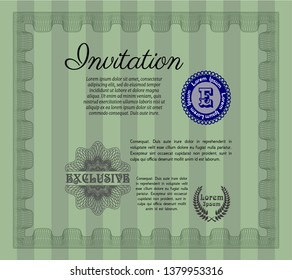 Green Vintage invitation. With complex linear background. Detailed. Elegant design. 