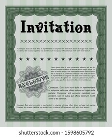 Green Vintage invitation. With complex linear background. Money design. Customizable, Easy to edit and change colors. 