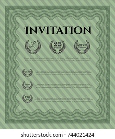 Green Vintage invitation. With complex linear background. Customizable, Easy to edit and change colors. Retro design. 