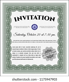 Green Vintage invitation. Cordial design. Customizable, Easy to edit and change colors. With background. 