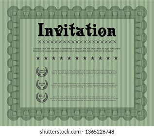 Green Vintage invitation. Cordial design. Vector illustration. Complex background. 