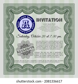 Green Vintage invitation. Cordial design. With guilloche pattern. Customizable, Easy to edit and change colors. 