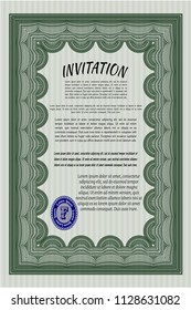 Green Vintage invitation. Customizable, Easy to edit and change colors. With complex linear background. Artistry design. 