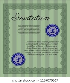 Green Vintage invitation. Customizable, Easy to edit and change colors. With guilloche pattern. Perfect design. 
