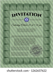 Green Vintage invitation. Customizable, Easy to edit and change colors. With guilloche pattern and background. Superior design. 