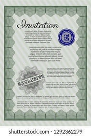 Green Vintage invitation. Customizable, Easy to edit and change colors. With guilloche pattern. Money Pattern design. 
