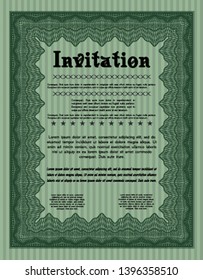 Green Vintage invitation. Customizable, Easy to edit and change colors. With complex background. Retro design. 