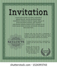 Green Vintage invitation. Customizable, Easy to edit and change colors. Easy to print. Beauty design. 