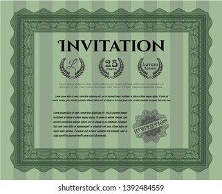 Green Vintage invitation. Detailed. With complex background. Money Pattern design. 