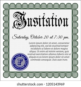 Green Vintage invitation. Detailed. With great quality guilloche pattern. Modern design. 