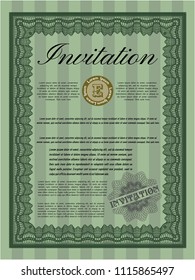 Green Vintage invitation. Detailed. With guilloche pattern. Cordial design. 