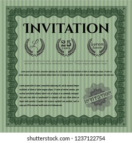 Green Vintage invitation. Detailed. With guilloche pattern and background. Money design. 
