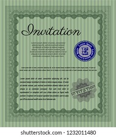 Green Vintage invitation. Easy to print. Vector illustration. Superior design. 