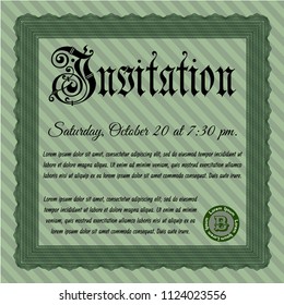 Green Vintage invitation. Excellent design. With guilloche pattern and background. Customizable, Easy to edit and change colors. 