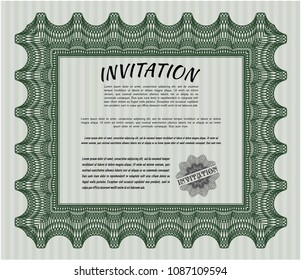  Green Vintage invitation. With great quality guilloche pattern. Detailed. Superior design. 
