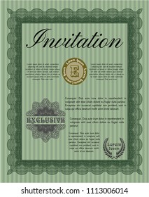  Green Vintage invitation. With great quality guilloche pattern. Perfect design. Customizable, Easy to edit and change colors. 