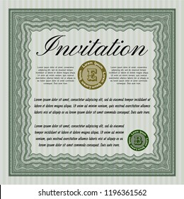 Green Vintage invitation. With great quality guilloche pattern. Customizable, Easy to edit and change colors. Money Pattern design. 